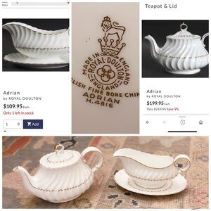 Vintage Adrian Royal Doulton teapot & gravy boat & under plate